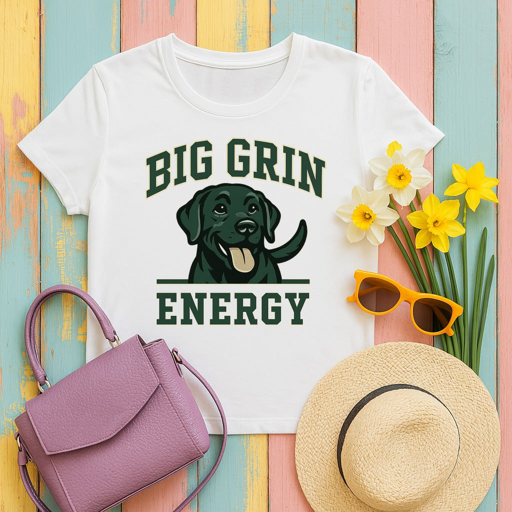 Black Lab Big Grin Energy T-shirt in White