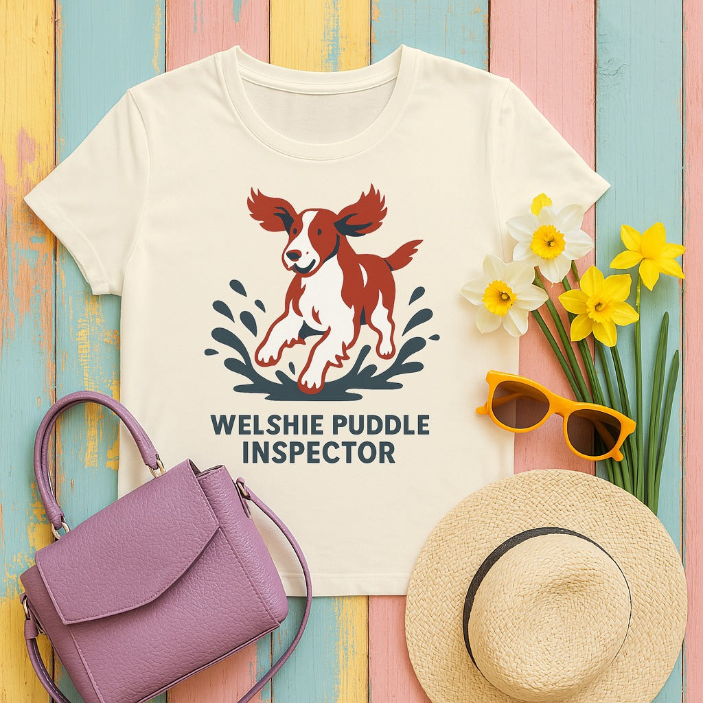 Welsh Springer Spaniel Puddle Inspector T-shirt in Natural