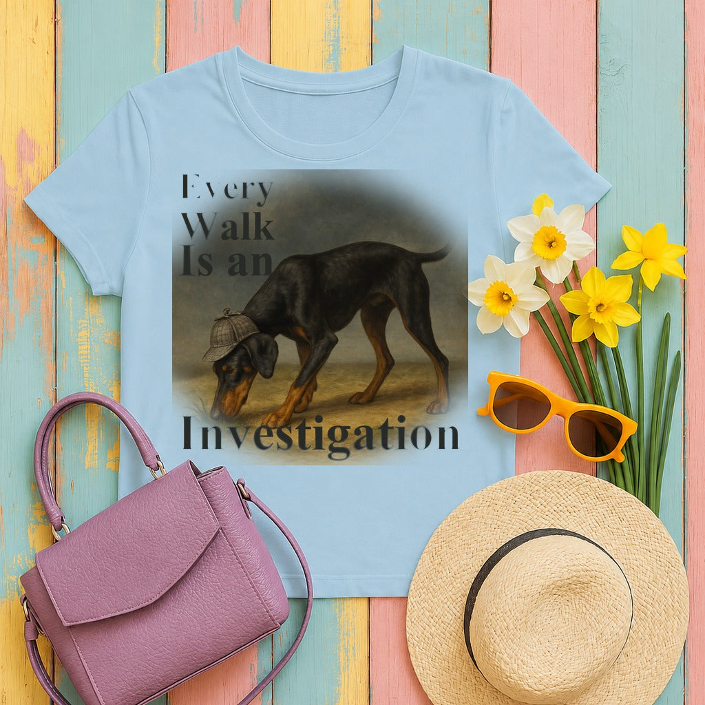 Doberman Every Walk Is an Investigation Tee in Light Blue