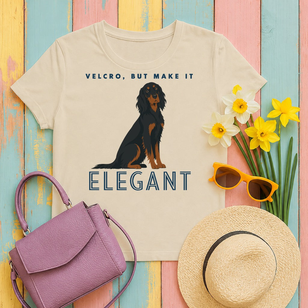 migbackfill velcro-but-elegant-gordon-setter-t-shirt tee flat lay hero v8
