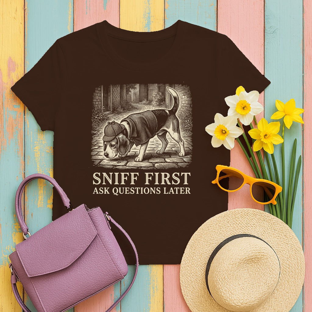 Whimsical Beagle Sleuth T-Shirt in Dark Chocolate