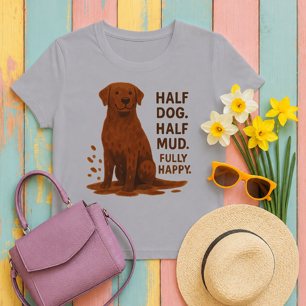 Chocolate Lab Half Dog Half Mud T-shirt in Athletic Heather