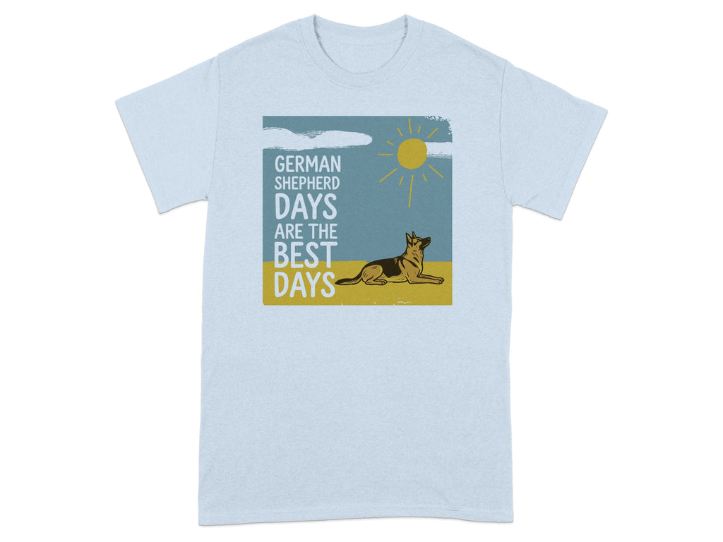 Light blue t-shirt with "German Shepherd Days Are The Best Days" and a dog graphic.