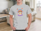 Cute Puppy with Rainbow and Flowers Design T-shirt