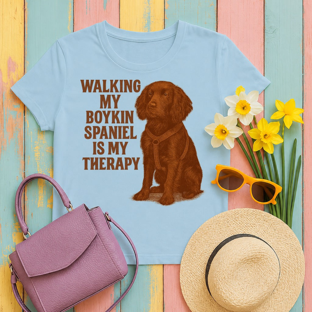 Boykin Spaniel Is My Therapy T-shirt in Light Blue