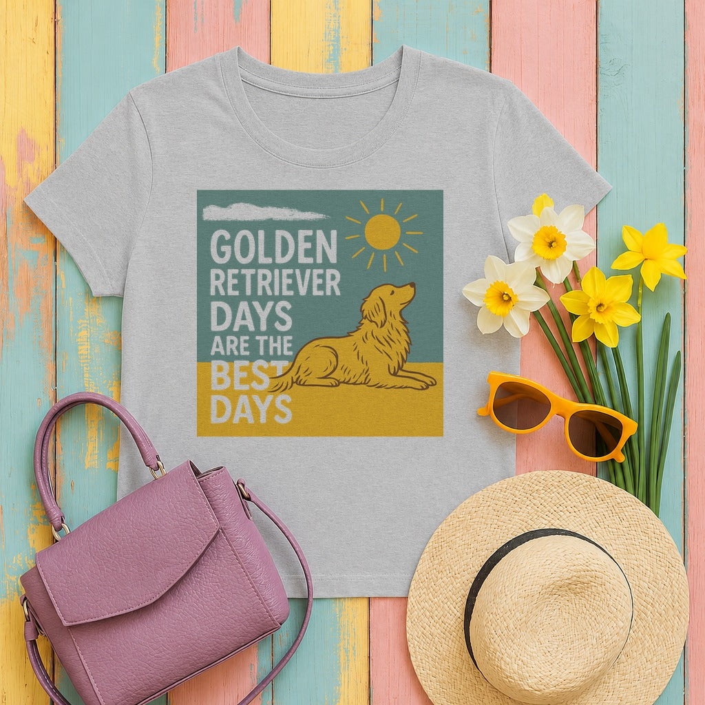 Golden Retriever Sunshine Days T-Shirt in Sport Grey