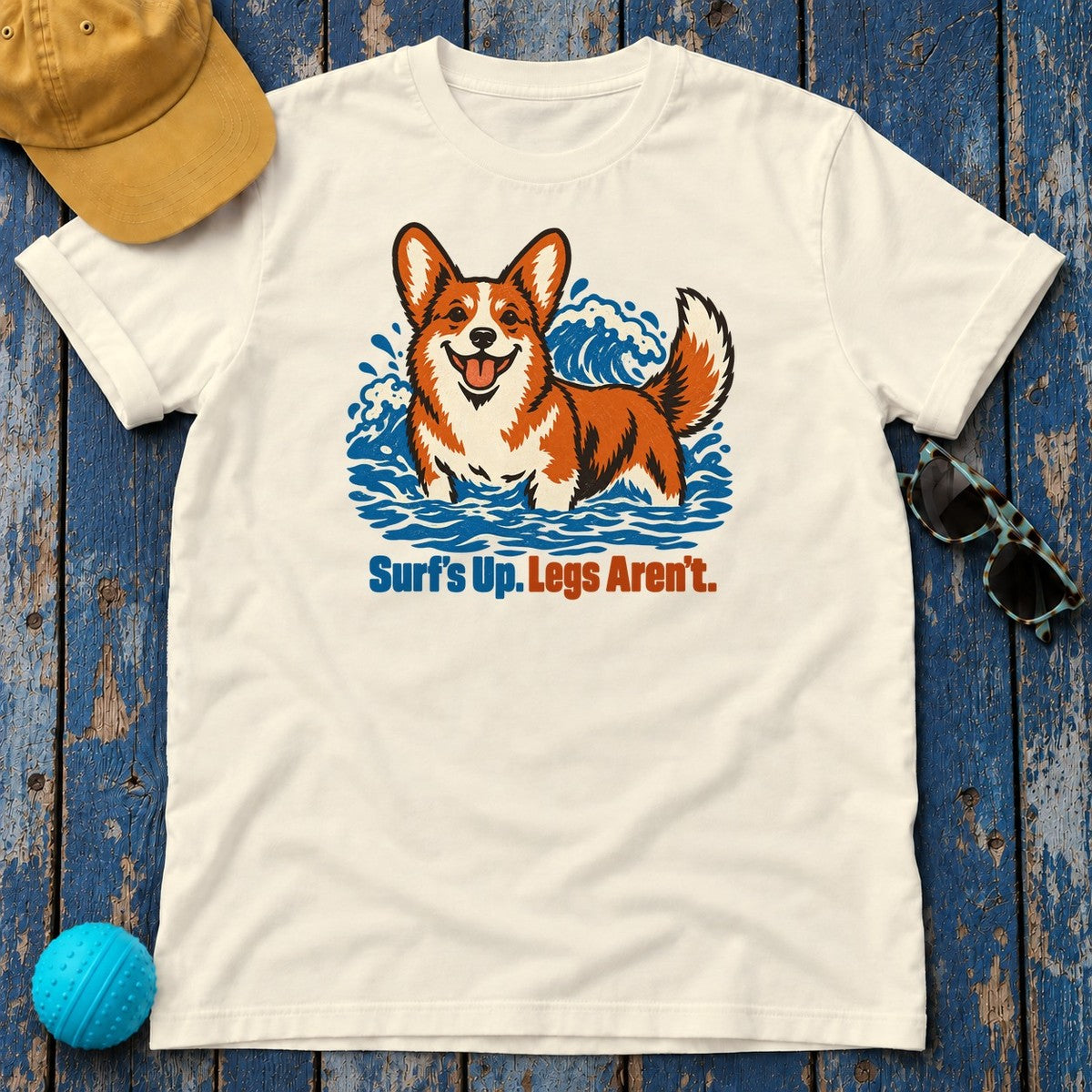 Surfs Up Legs Arent Corgi T-Shirt — Natural