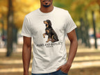 White t-shirt with Gordon Setter dog graphic and text "Paws and Reflect".