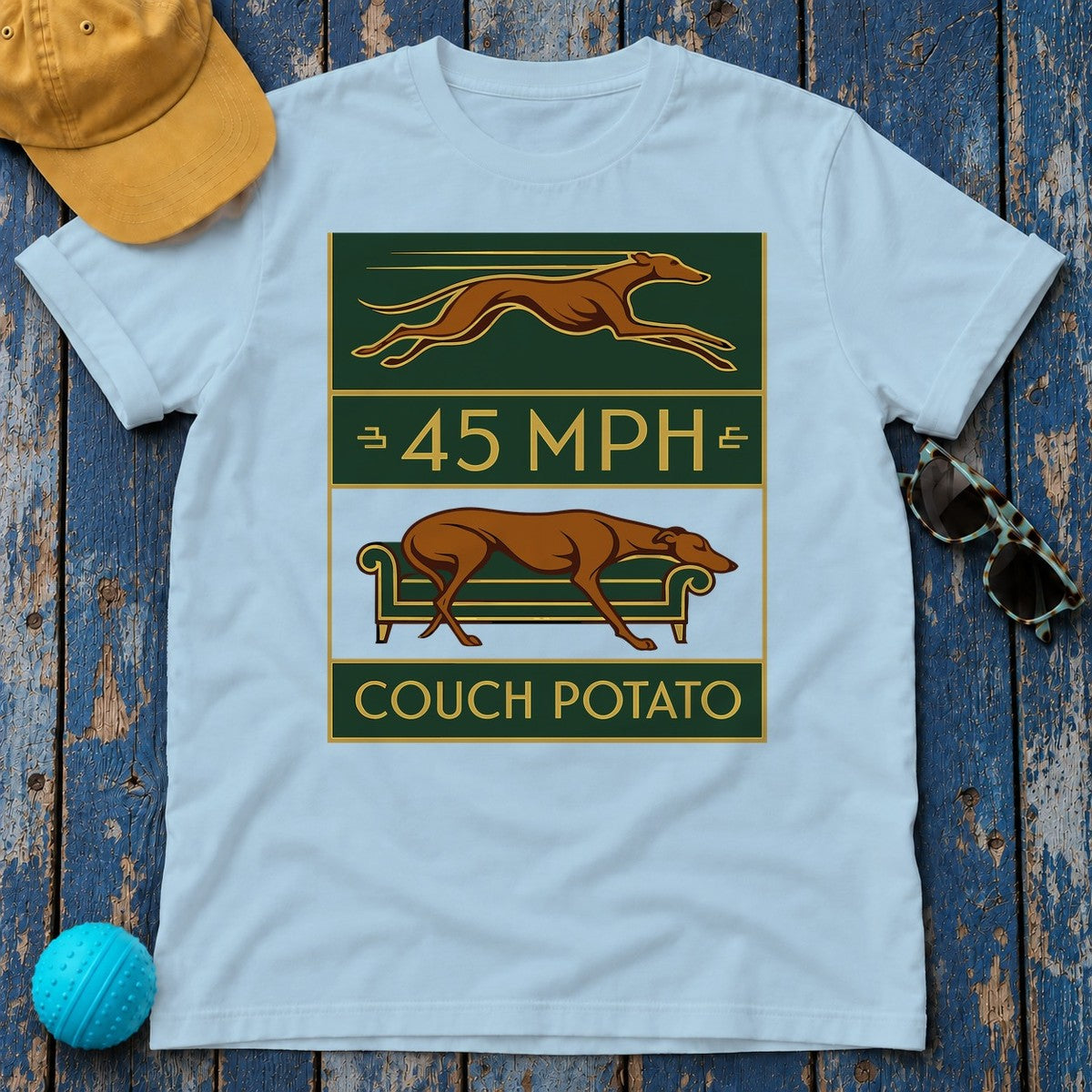 Greyhound 45 MPH Couch Potato Tee in Light Blue
