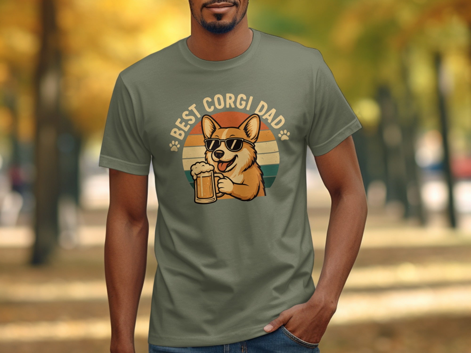 Best Corgi Dad Graphic T-Shirt Casual Menswear
