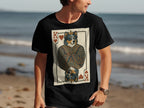 Black t-shirt with king playing card graphic of a crowned dog.