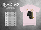 Gildan 5000 t-shirt size chart with poodle graphic.