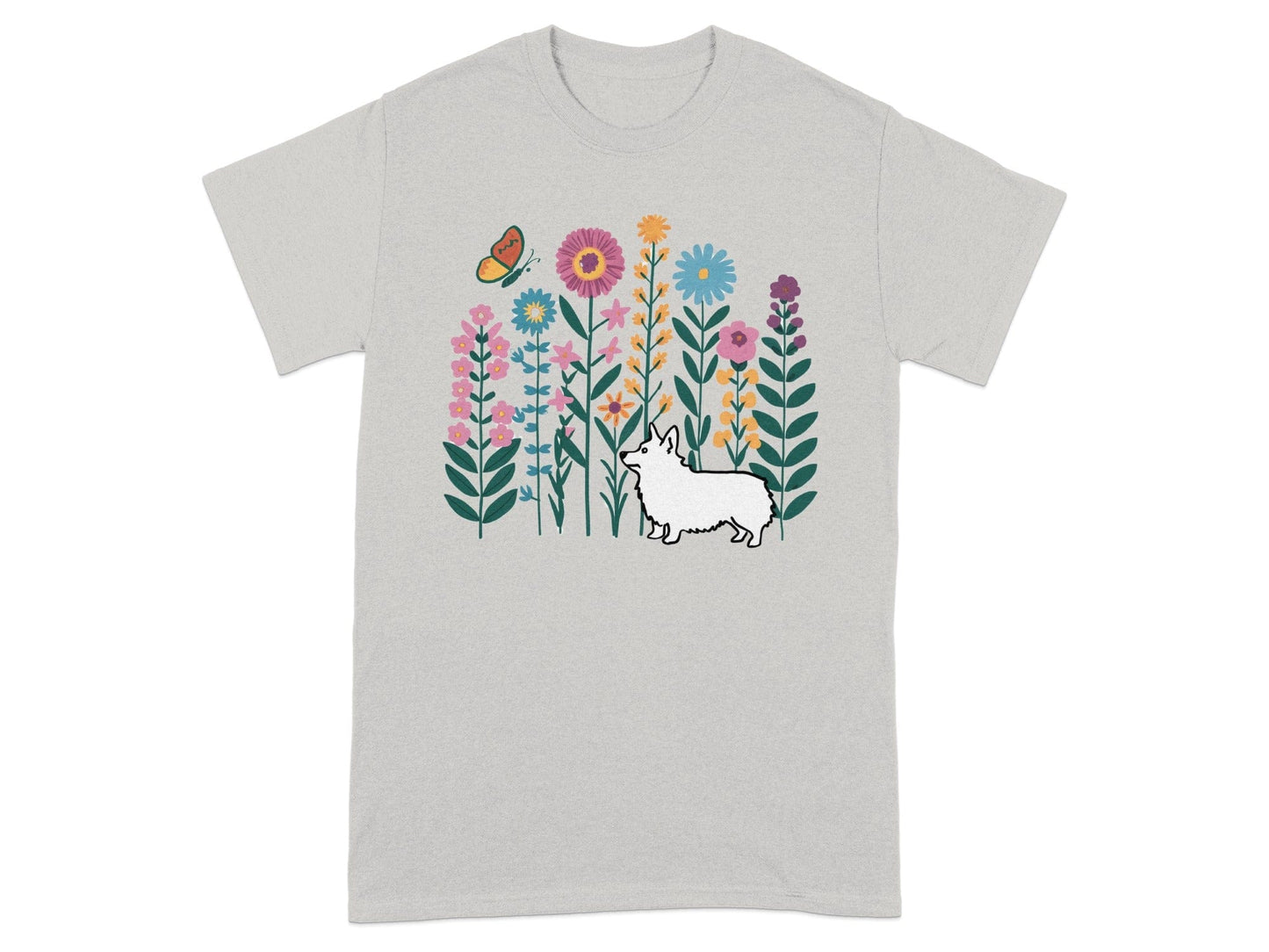 Cute Floral Design With Dog Illustration T-Shirt Product Type