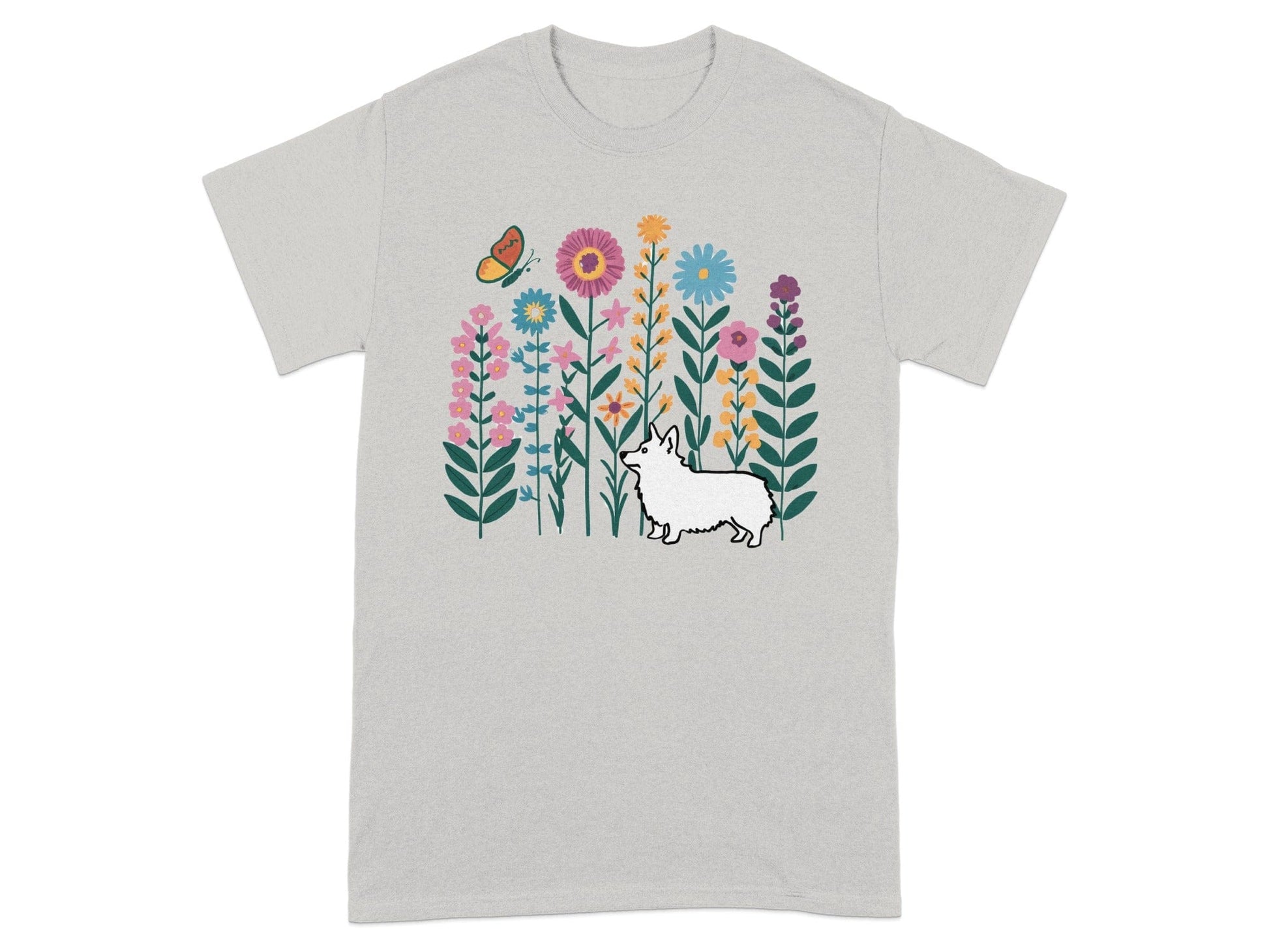 Cute Floral Design With Dog Illustration T-Shirt Product Type