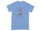 Blue t-shirt with "Chaos Dog Club" logo featuring a German Shepherd.