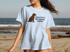 Light blue t-shirt with brown Labrador graphic and text "Sorry I Can't. My Labrador Said No."