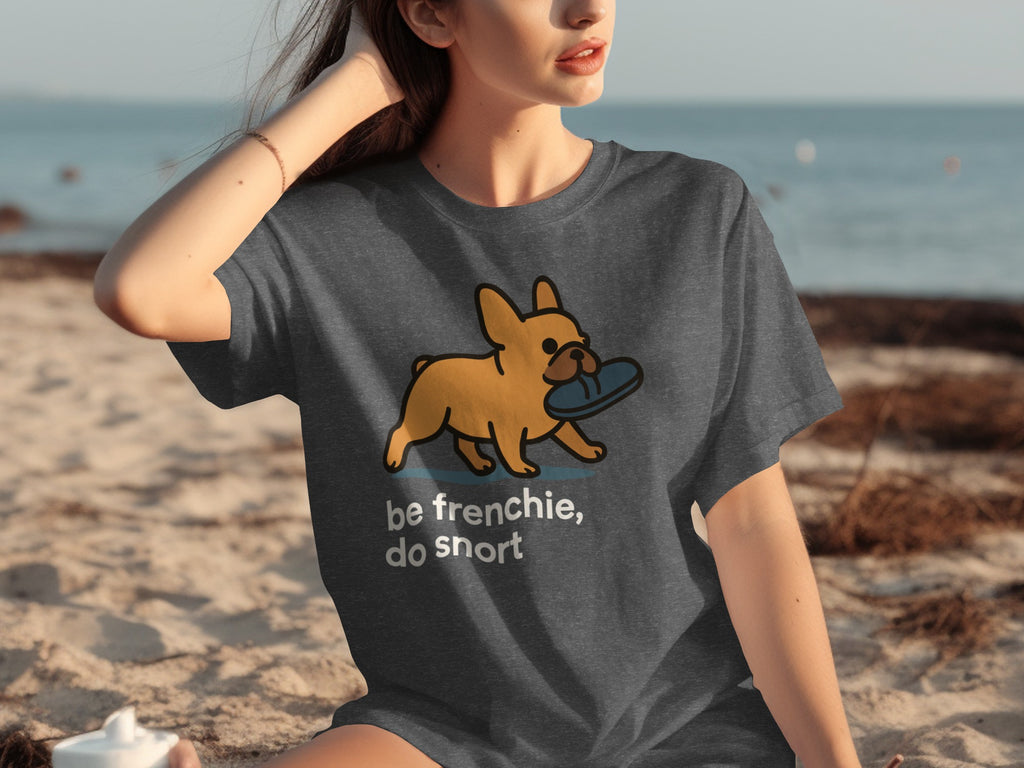 Funny Cartoon Frenchie Beach Snort Graphic T-Shirt