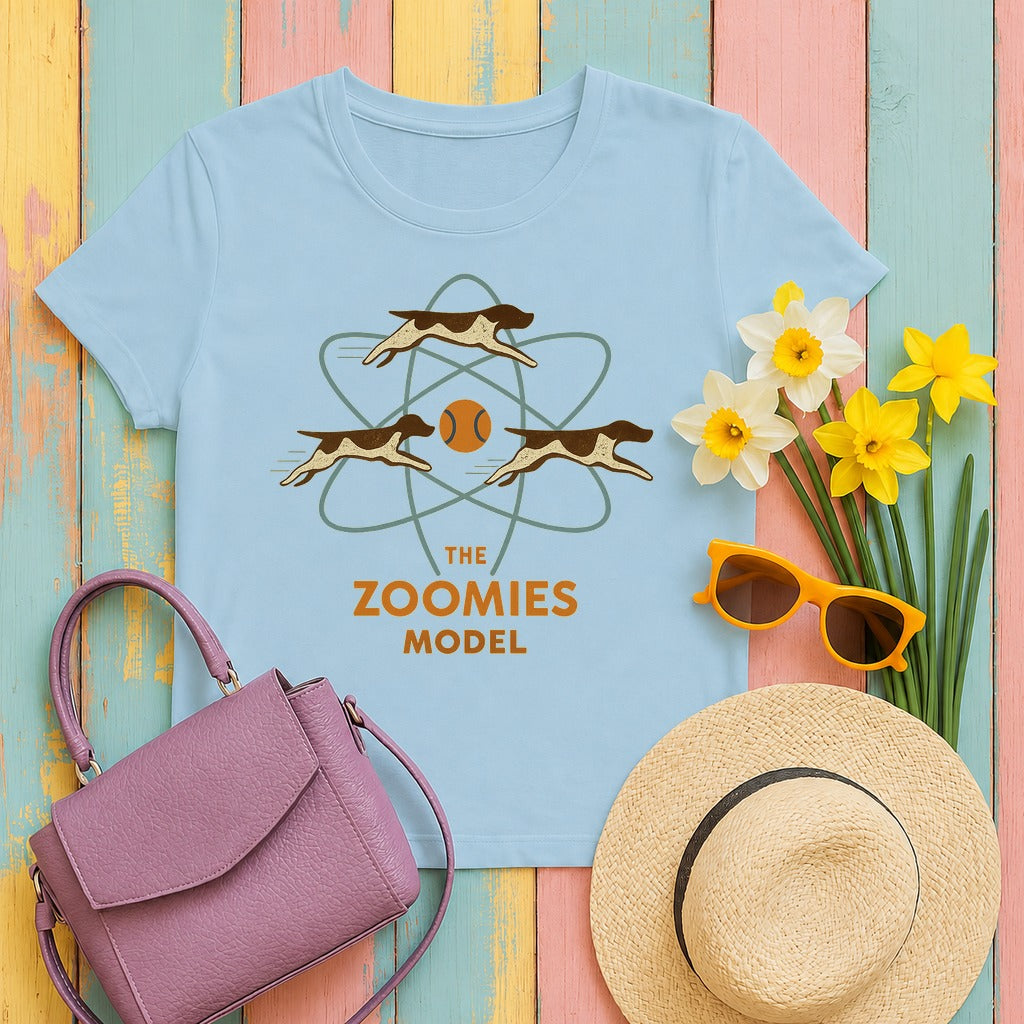 German Shorthaired Pointer Zoomies Atomic Model T-shirt in Light Blue