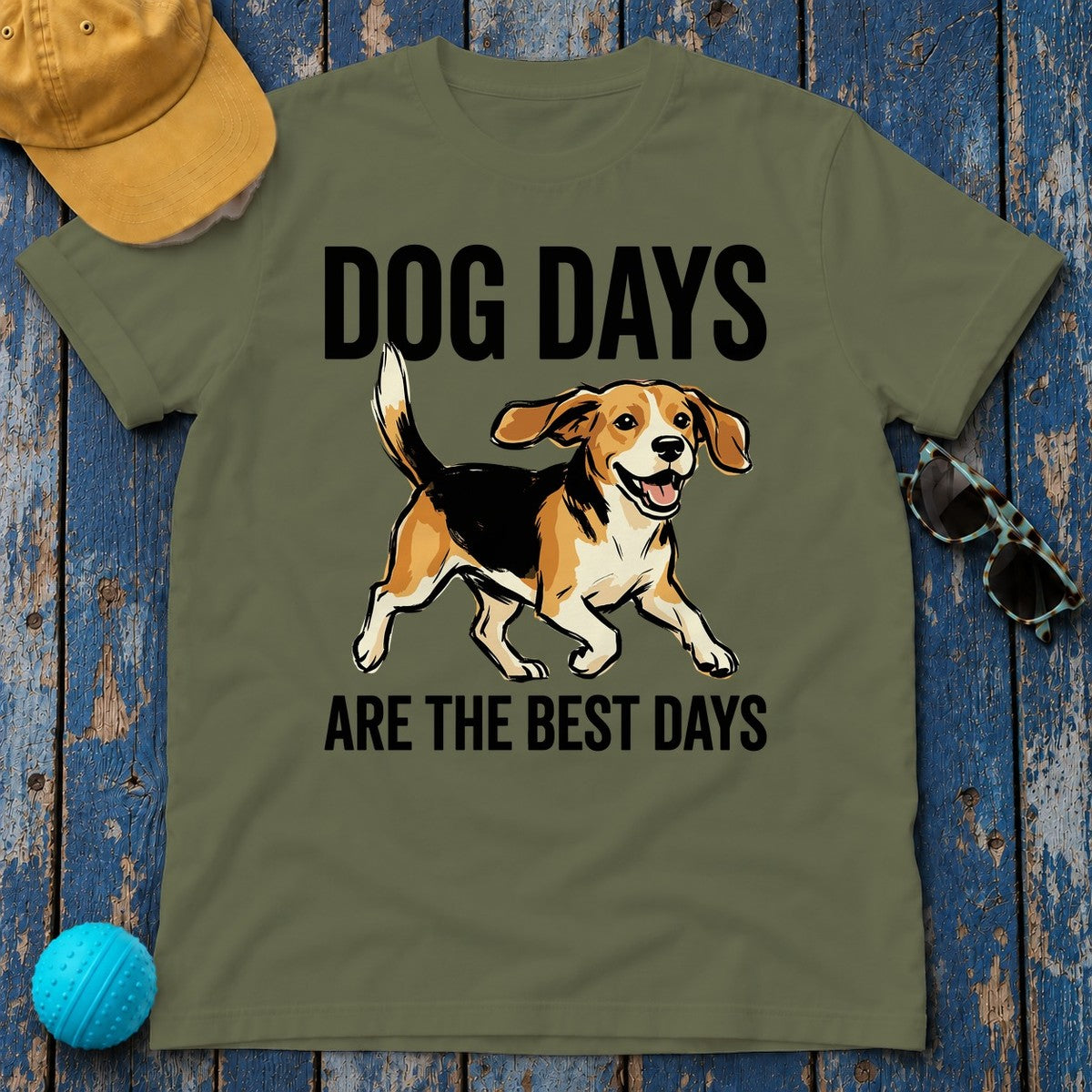 Joyful Beagle 'Dog Days' T-Shirt in Military Green