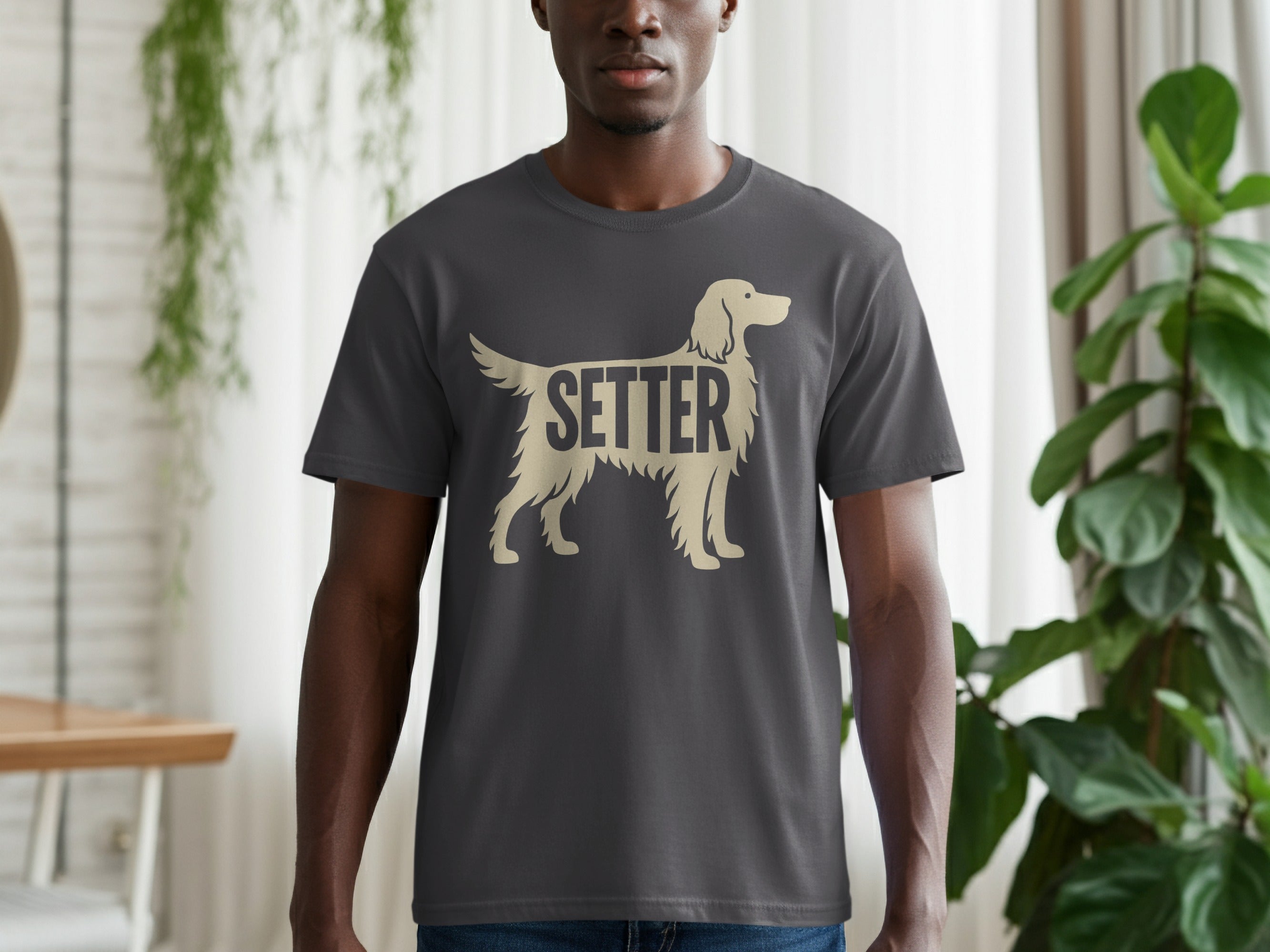 Dark gray t-shirt with a stylized setter dog graphic and the word "SETTER".