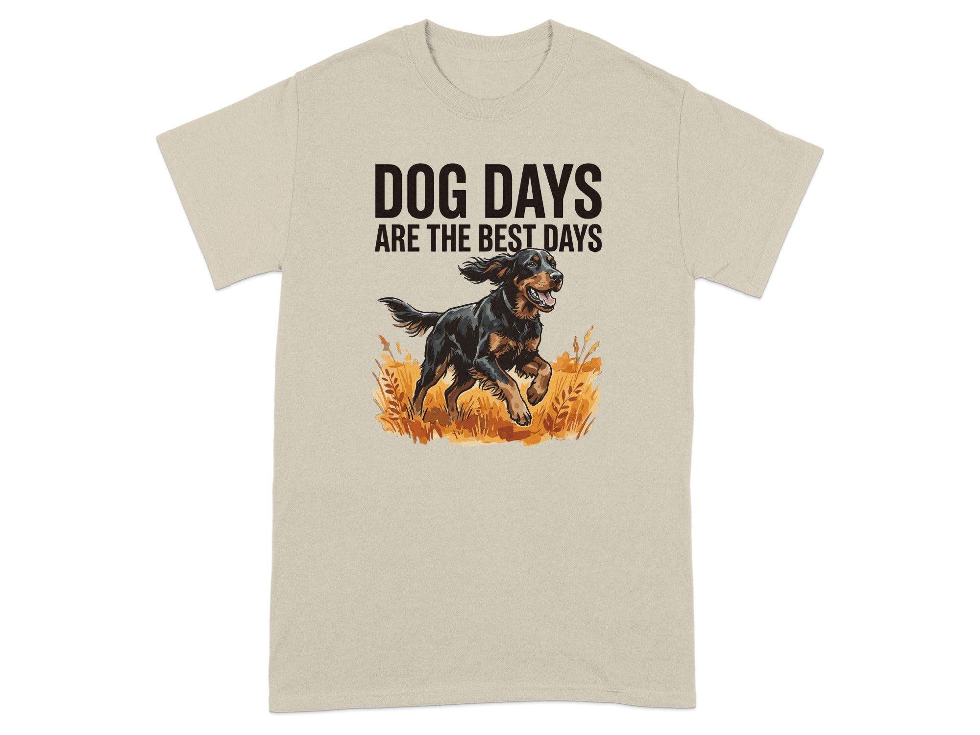 T-shirt with running dog and text "DOG DAYS ARE THE BEST DAYS".
