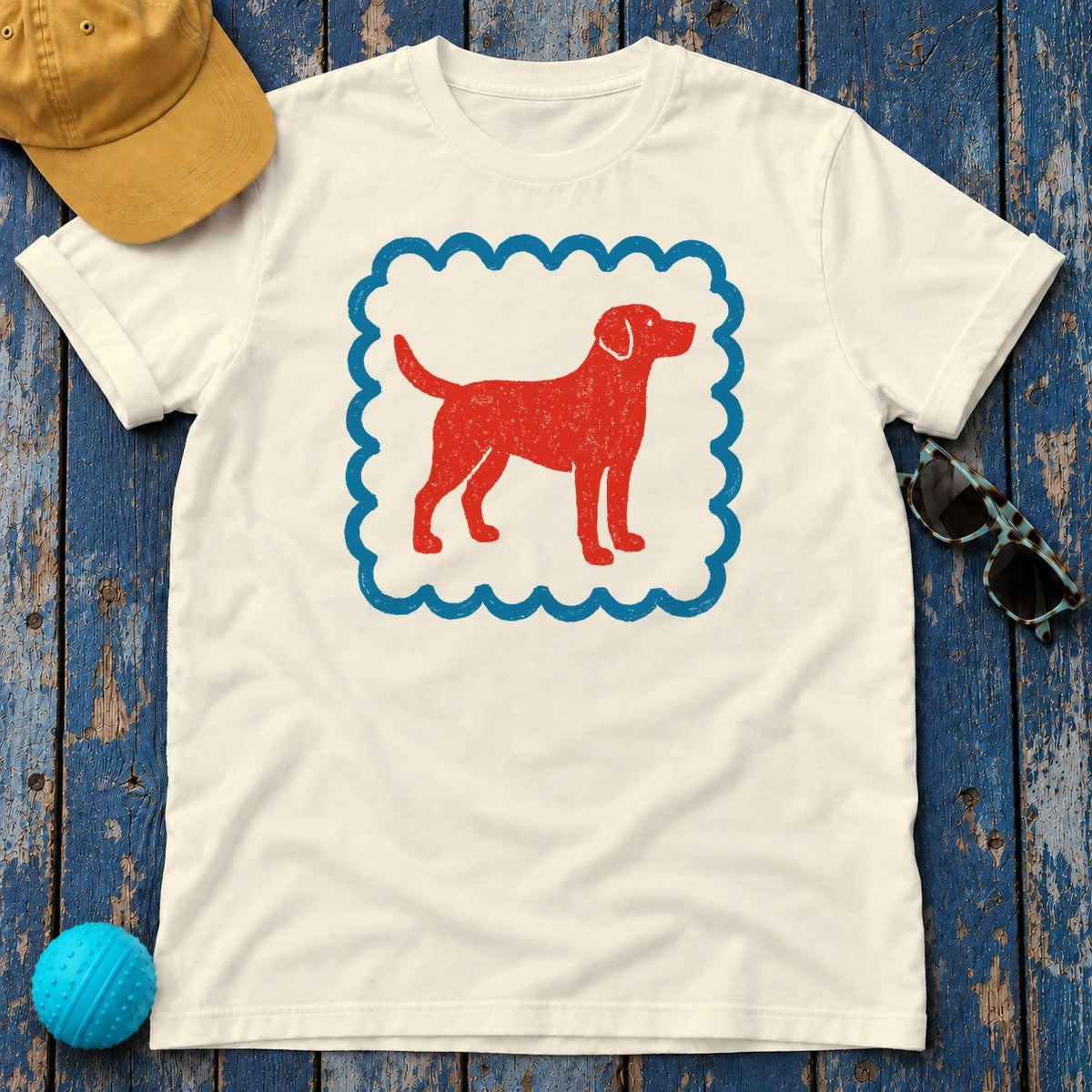 Cute Labrador Retriever Drawing With Border Style Frame Artistic T-Shirt in Natural