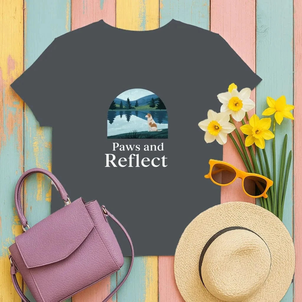 Paws and Reflect Dog Landscape Design for Nature Lover T-Shirt Charcoal T-shirt