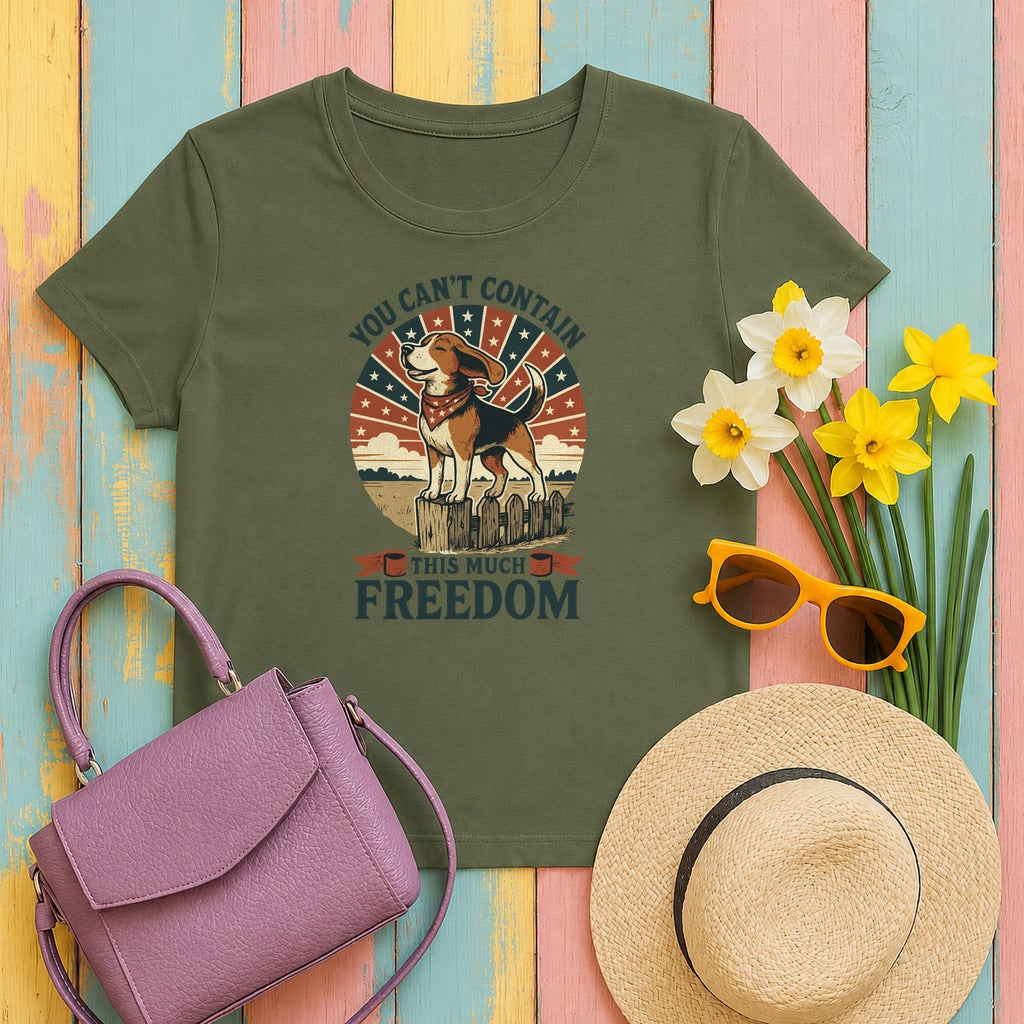 You Can't Contain This Much Freedom Beagle T-Shirt in Military Green