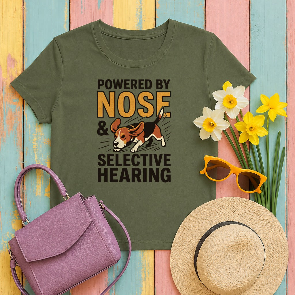 Powered By Nose & Selective Hearing Beagle T-Shirt in Military Green