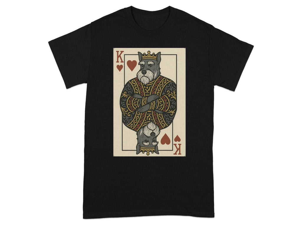 Black t-shirt with King of Hearts schnauzer card graphic.