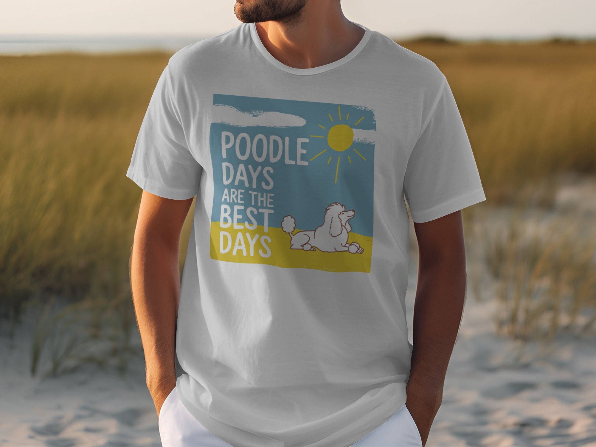 White t-shirt with "Poodle Days Are The Best Days" and a poodle graphic.