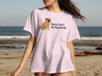 Pink t-shirt with a pug illustration and text "Sorry I Can't. My Pug Said No."