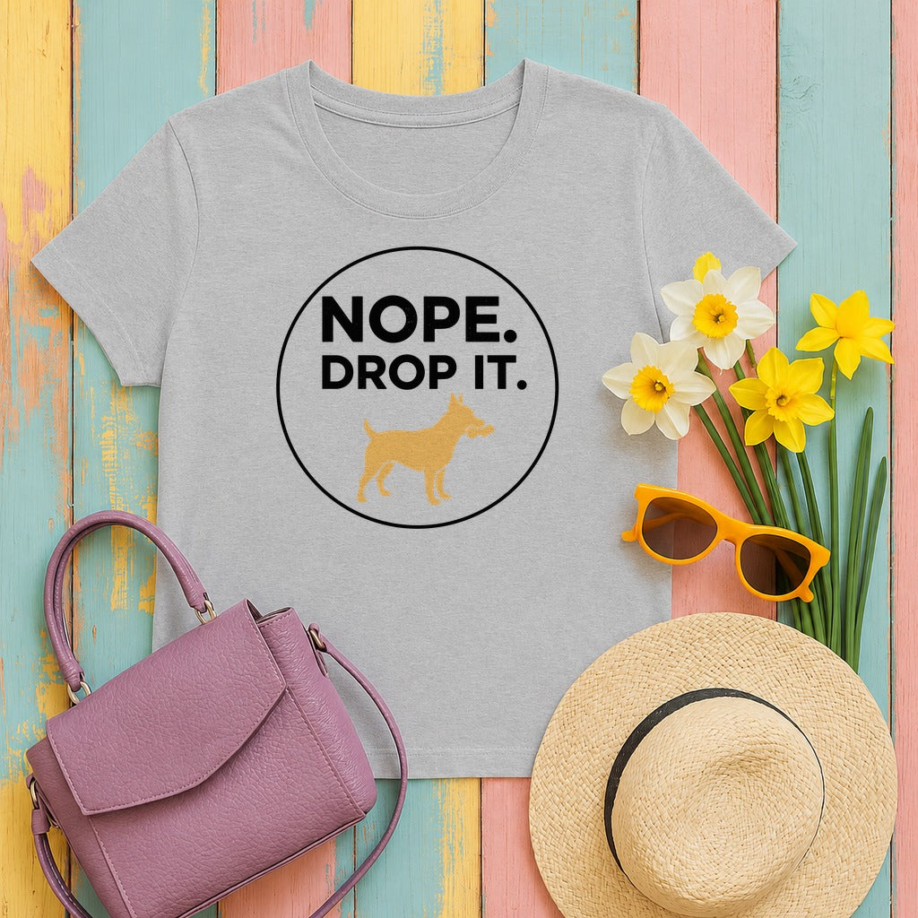Nope Drop It Dog Bone Humor Funny Pet Lover T-Shirt in Sport Grey
