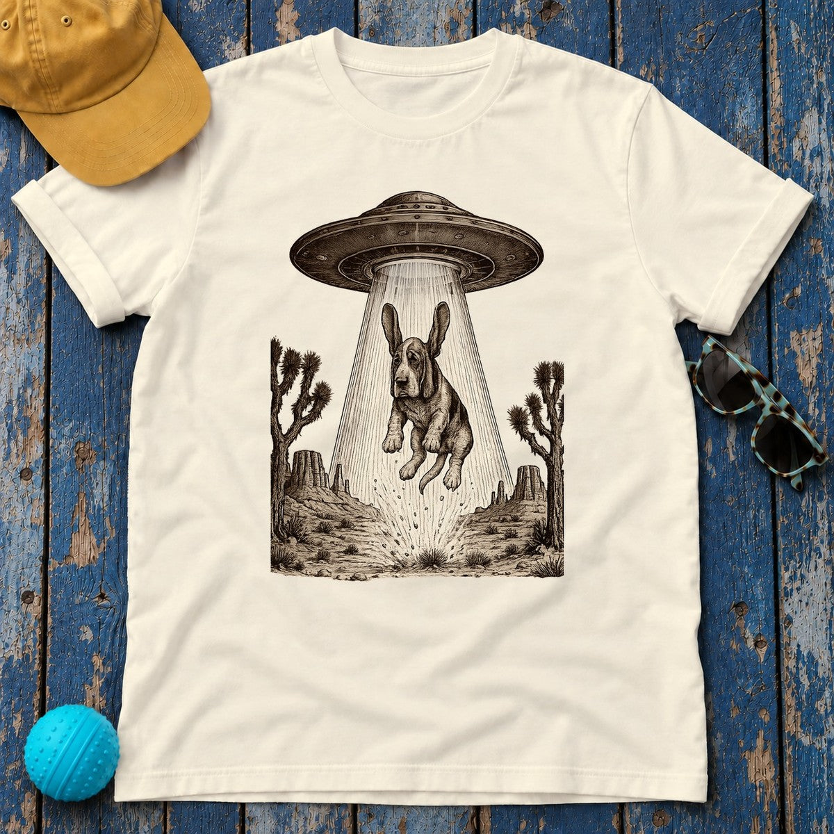 Abducted Basset Hound Odyssey T-Shirt in Natural