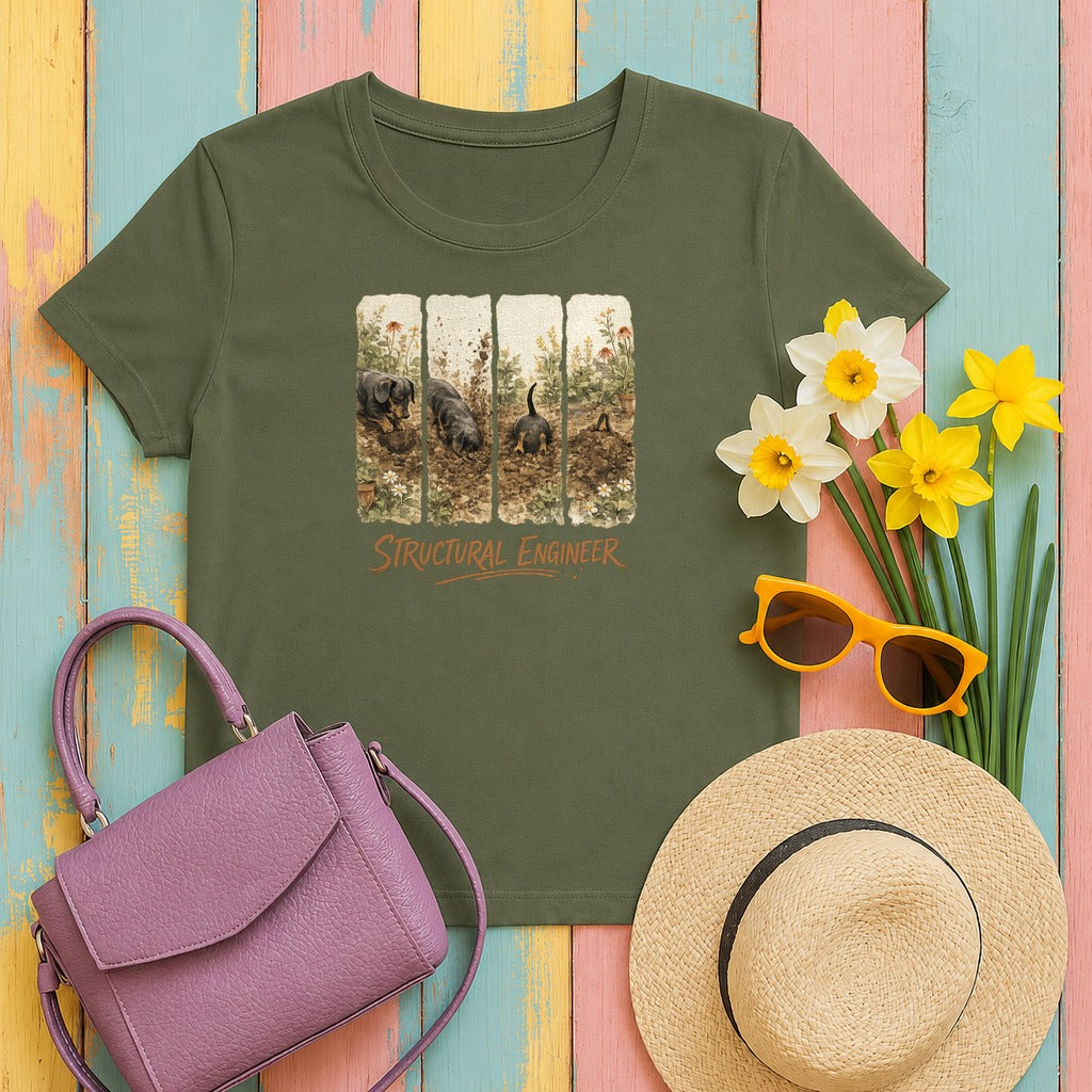 Structural Engineer Dachshund T-Shirt in Military Green