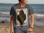 T-shirt featuring a King of Hearts playing card design with a dog.