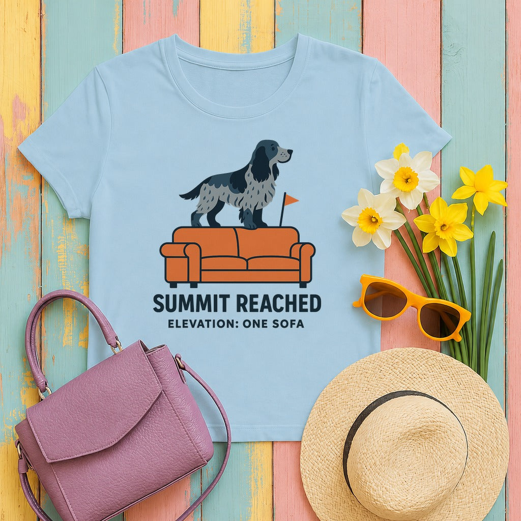 English Cocker Summit Reached Tee in Light Blue
