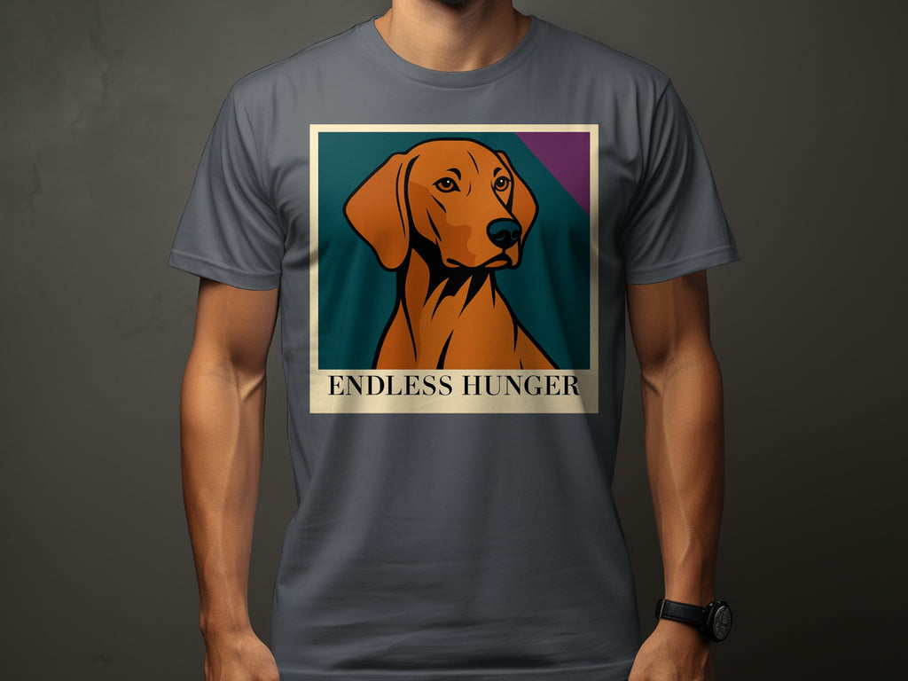 T-shirt with graphic of a brown dog and text "ENDLESS HUNGER".