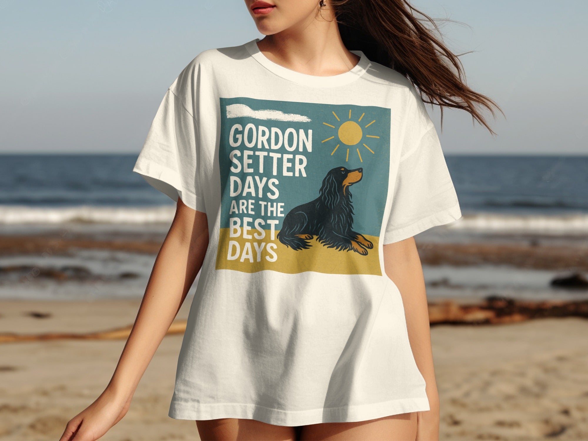 White t-shirt with graphic: Gordon Setter Days Are The Best Days.