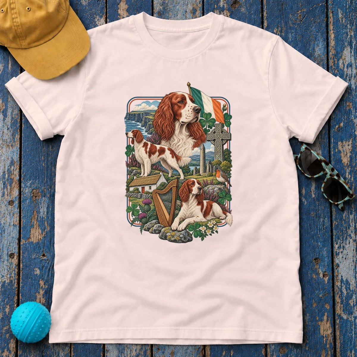 Irish Red and White Setter Ireland Heritage T-Shirt in Soft Pink