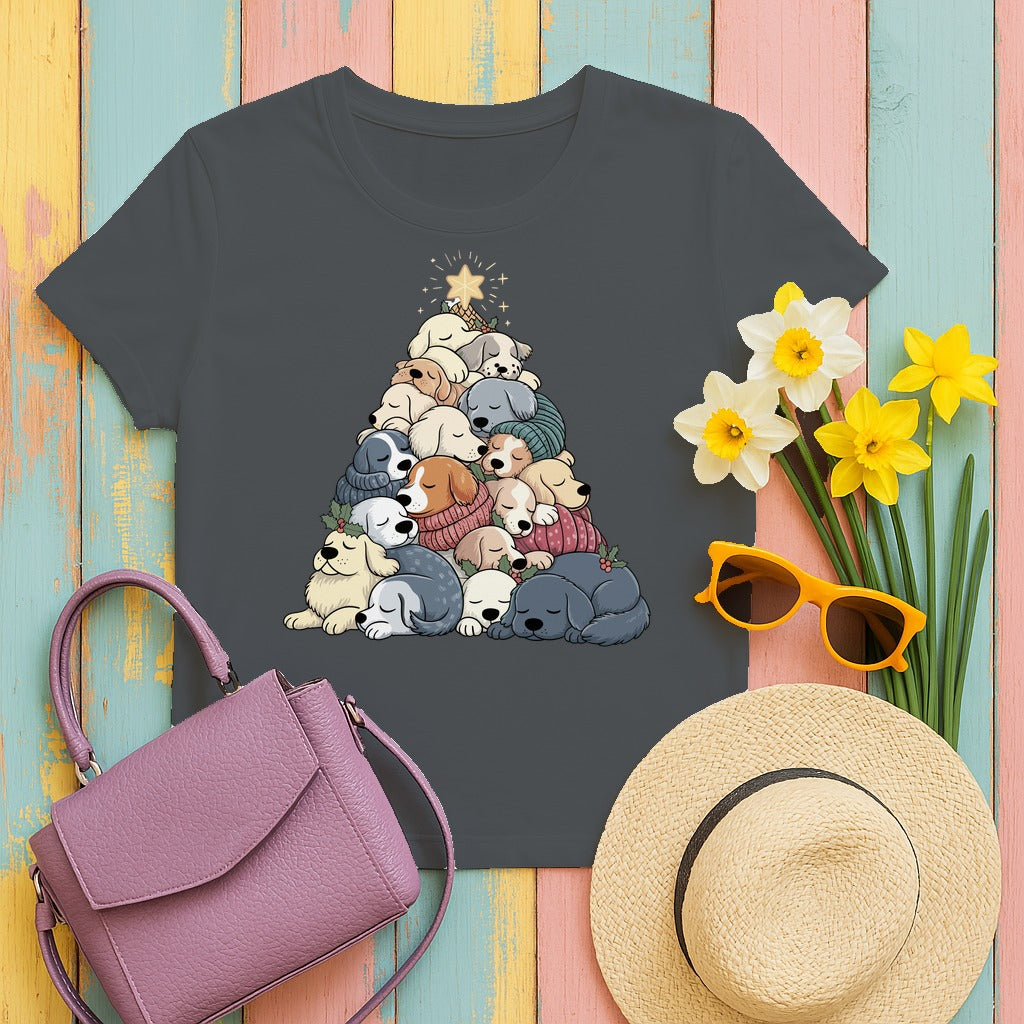 Sleeping Dogs Stacked Christmas Tree T-Shirt in Charcoal