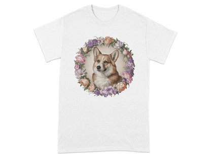 Cute Corgi Portrait with Floral Wreath T-Shirt product