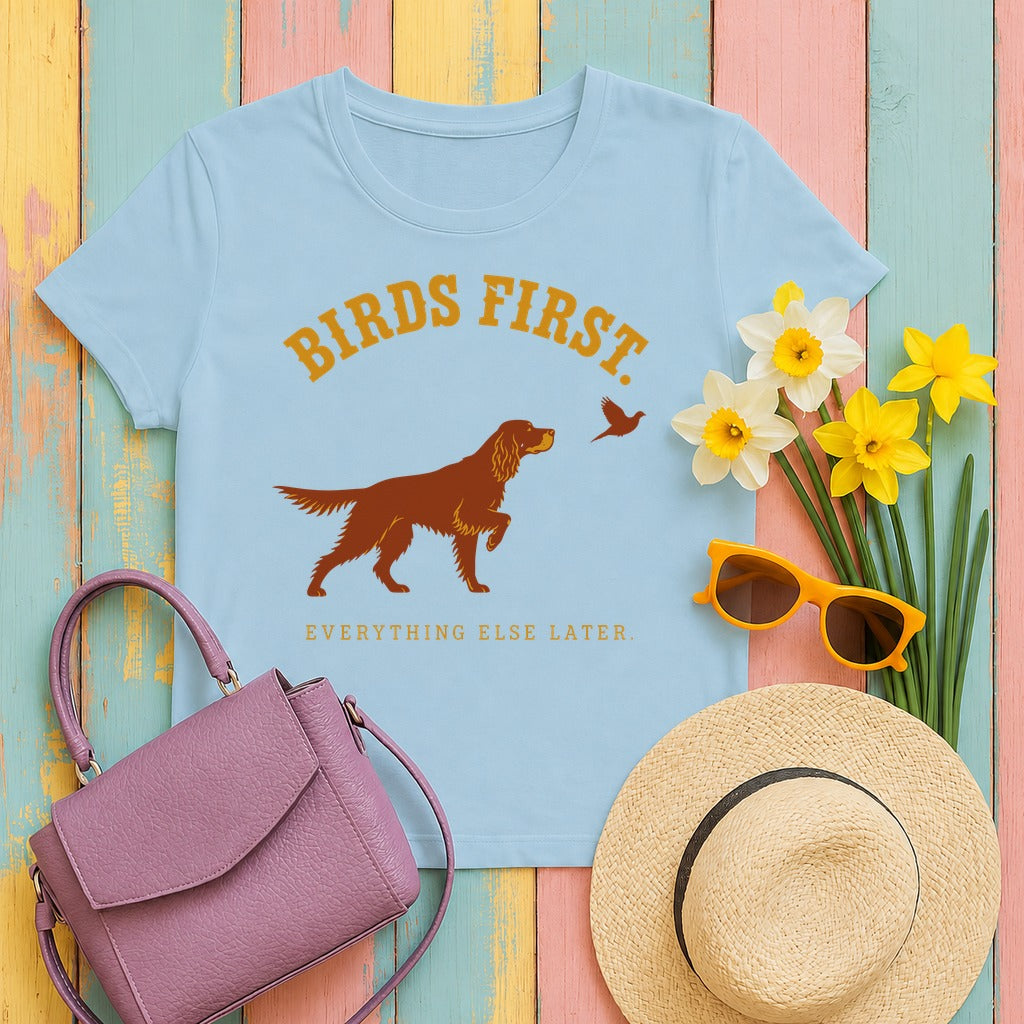 The Birds First. Gordon Setter T-Shirt in Light Blue