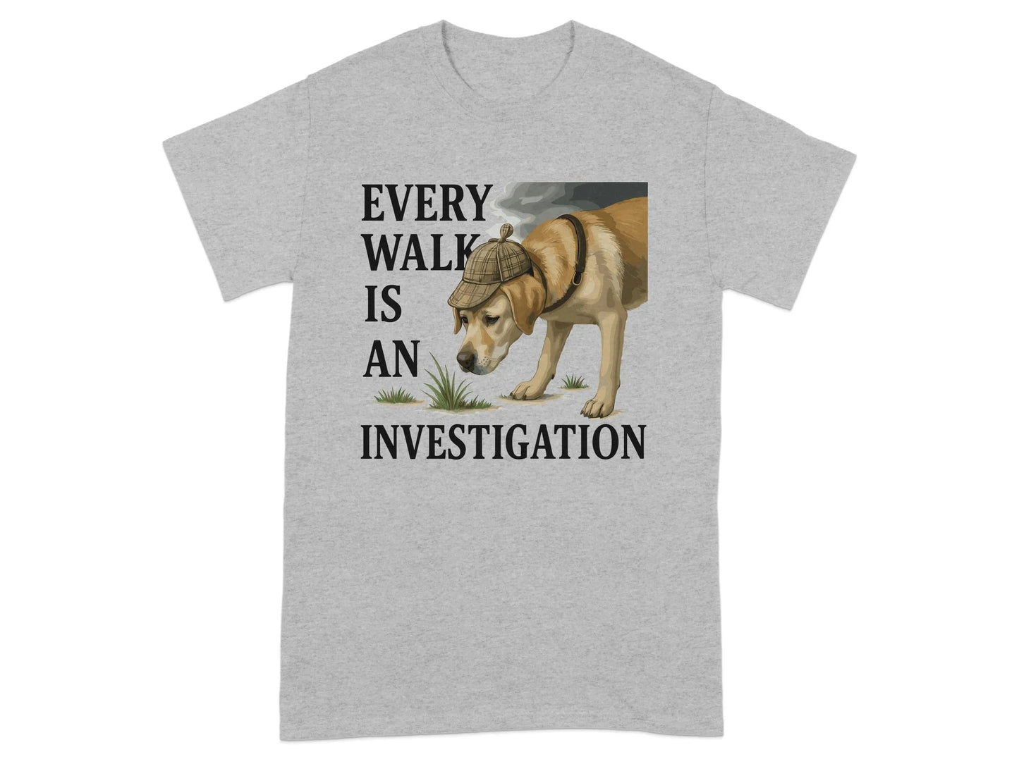 Every Walk Is An Investigation Yellow Lab T-Shirt Sport Grey T-shirt