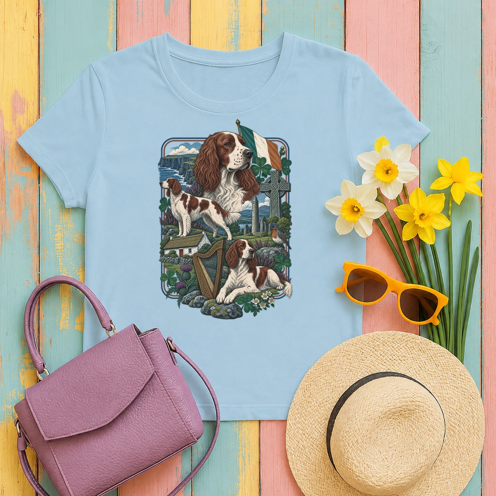 Irish Red and White Setter Ireland Heritage tee, Light Blue