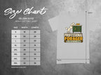 Gildan 5000 Heavy Cotton t-shirt size chart with "Professional Forager" graphic.