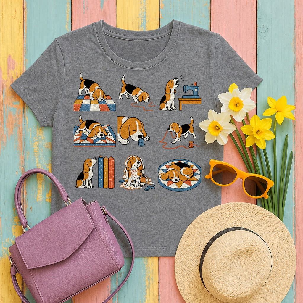 Mischievous Beagle Quilting T-Shirt in Graphite Heather
