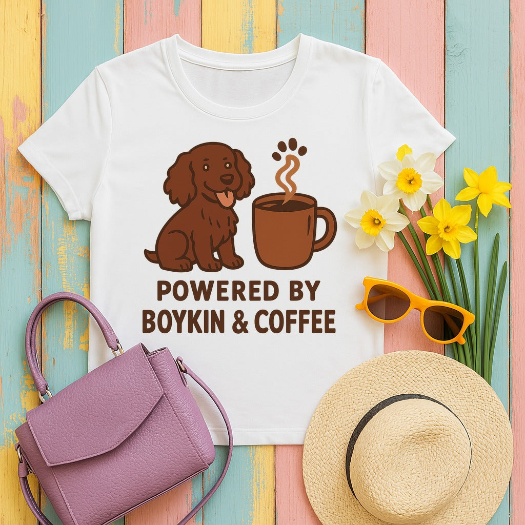 Boykin Spaniel Powered by Coffee T-shirt in White