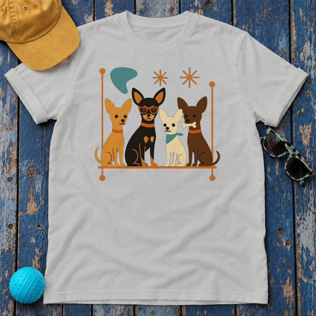 Mid-Century Chihuahua Crew T-Shirt in Sport Grey