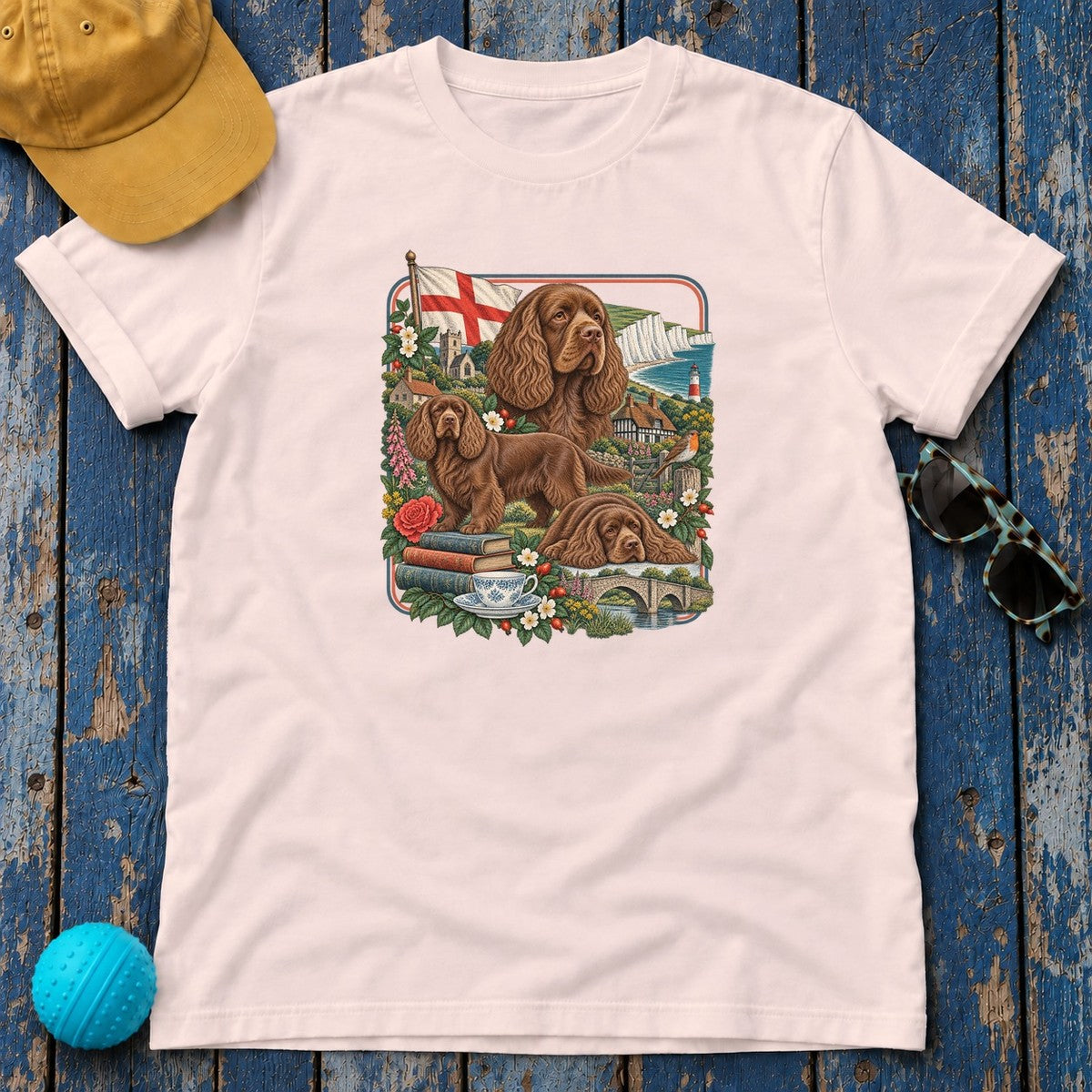 Sussex Spaniel England Heritage T-Shirt in Soft Pink